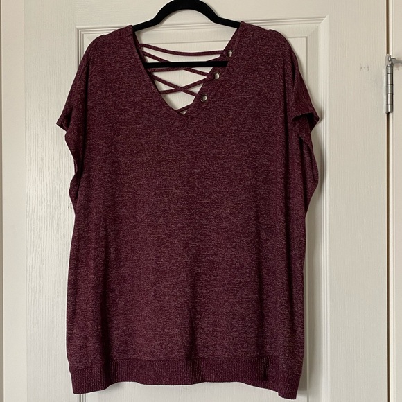 Maurices lattice back sweater tshirt burgundy 1x - Picture 2 of 10